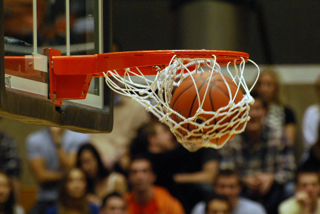 Basketball going into the hoop